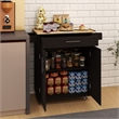 Pemberly Row Compact Rolling Kitchen Island with Drop-Leaf Countertop-Black