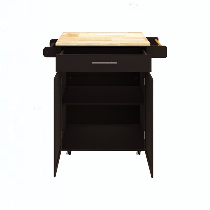 Pemberly Row Compact Rolling Kitchen Island with Drop-Leaf Countertop-Black