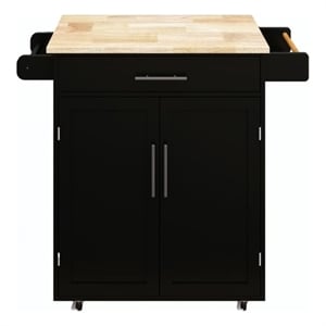Pemberly Row Compact Rolling Kitchen Island with Drop-Leaf Countertop-Black