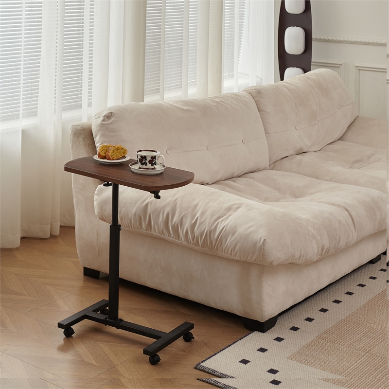 Pemberly Row Height Adjustable Sofa Side C Shape Table-Brown