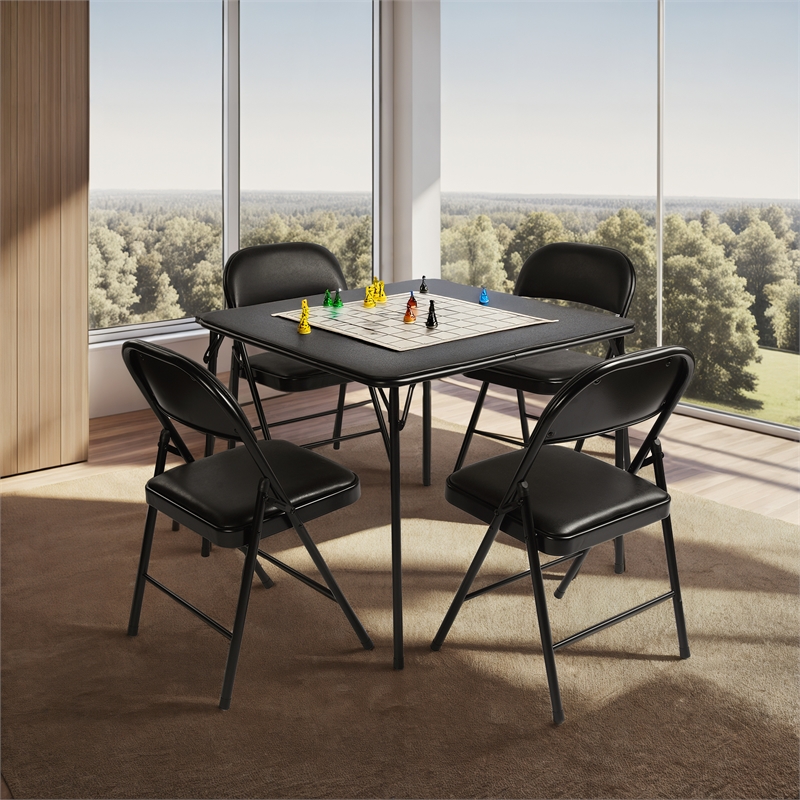 Pemberly Row Black Square Folding Table with Sturdy Metal Frame Easy Storage