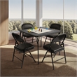 Pemberly Row Black Square Folding Table with Sturdy Metal Frame Easy Storage