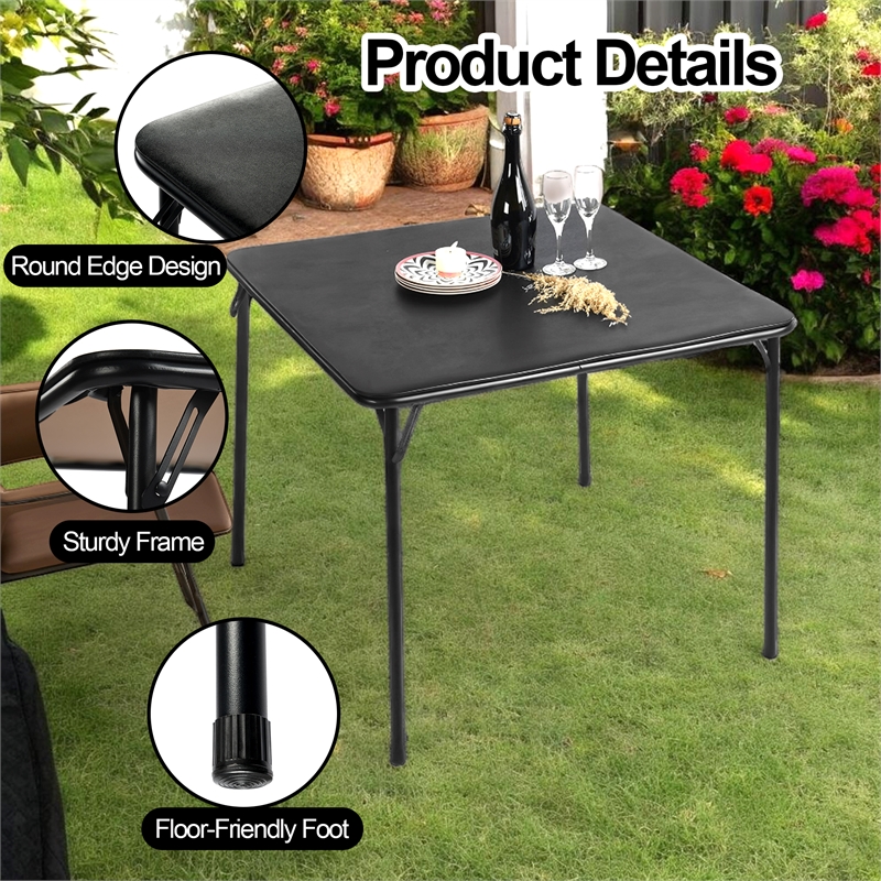 Pemberly Row Black Square Folding Table with Sturdy Metal Frame Easy Storage