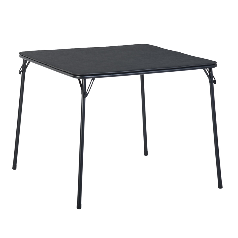 Pemberly Row Black Square Folding Table with Sturdy Metal Frame Easy Storage