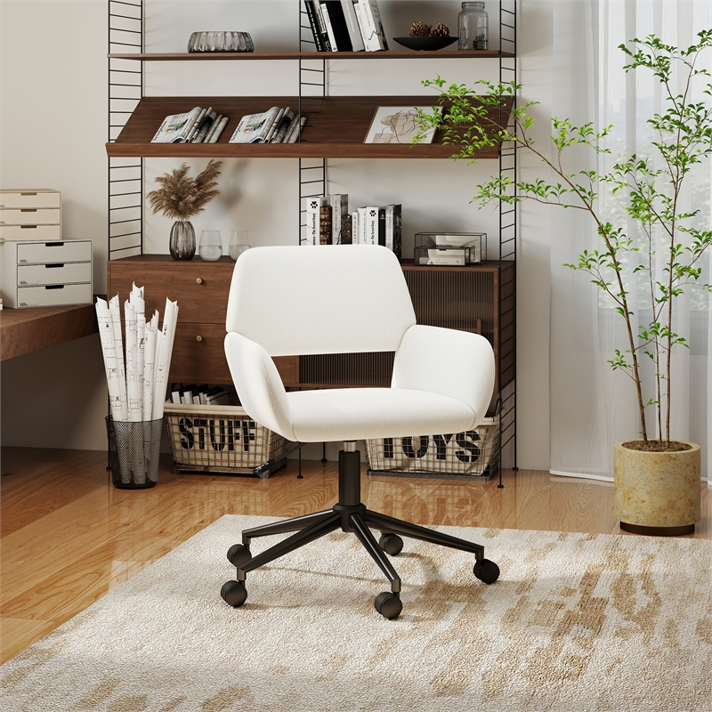 Pemberly Row Beige Home Office Adjustable Metal Swivel Task Chair with Wheels