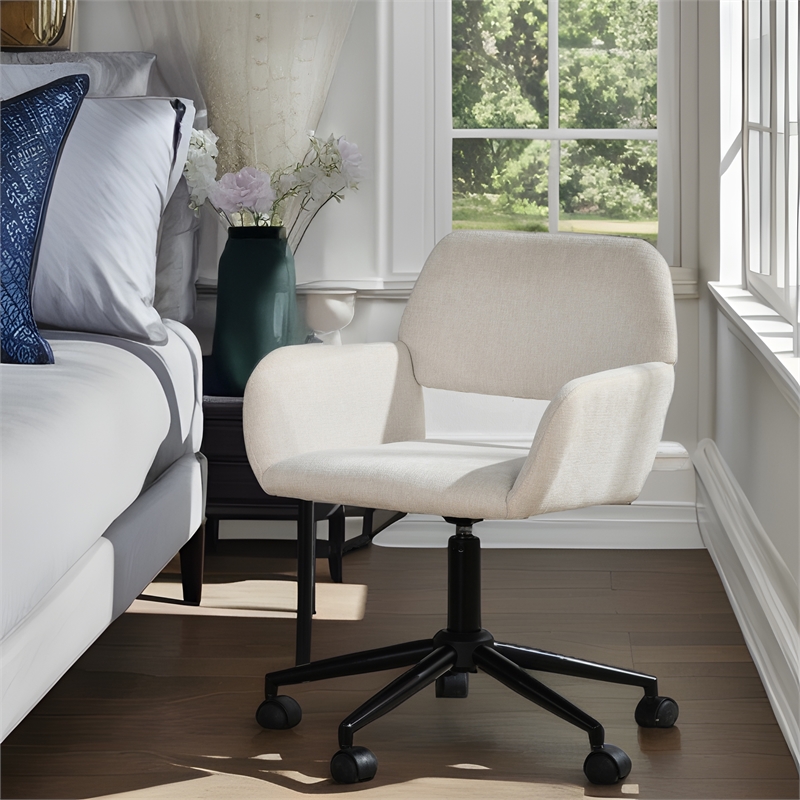 Pemberly Row Beige Home Office Adjustable Metal Swivel Task Chair with Wheels