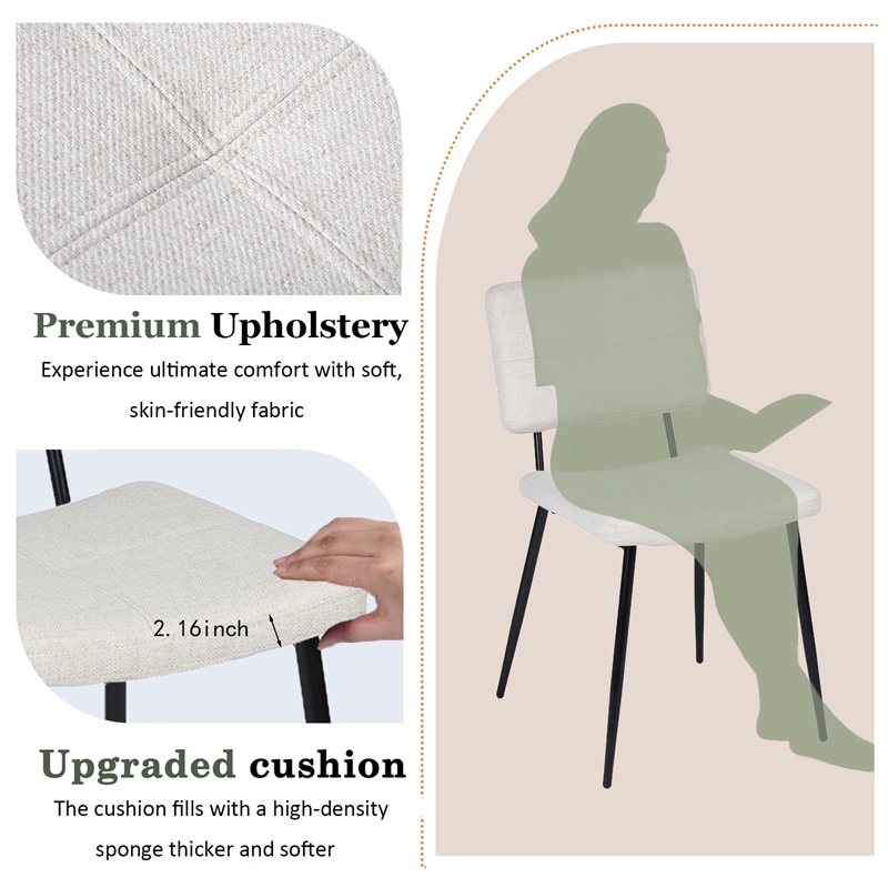 Pemberly Row Dining Chairs Set of 4 Upholstered Fabric Seat w/ Metal Legs Beige