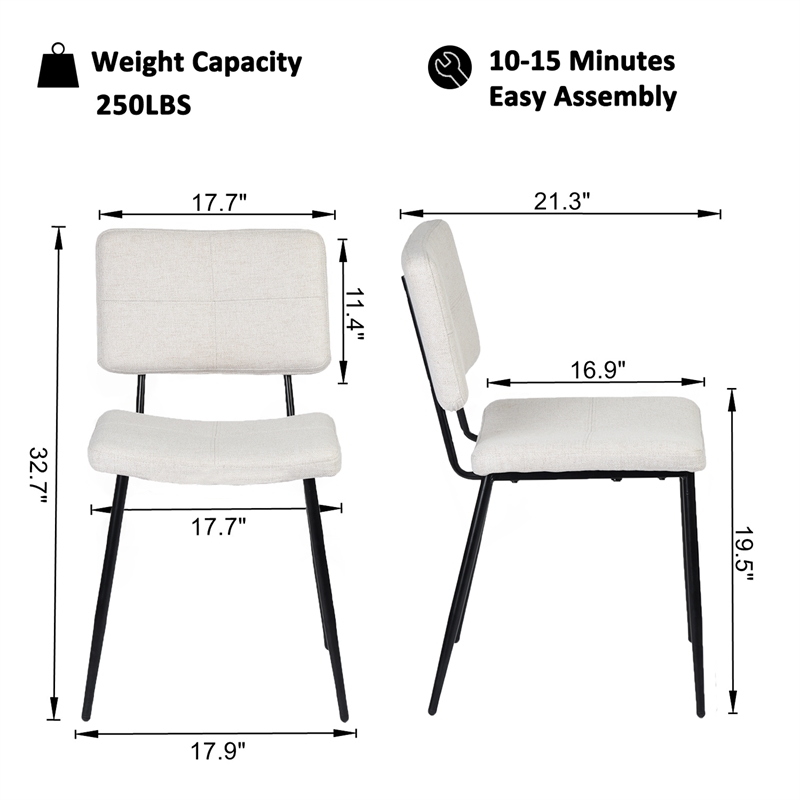 Pemberly Row Dining Chairs Set of 4 Upholstered Fabric Seat w/ Metal Legs Beige