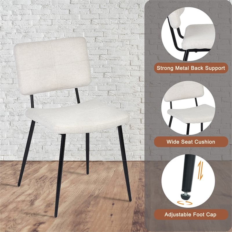 Pemberly Row Dining Chairs Set of 4 Upholstered Fabric Seat w/ Metal Legs Beige