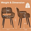 Pemberly Row Dining Chairs Set of 2 Upholstered Seat with Arms Metal Legs Brown
