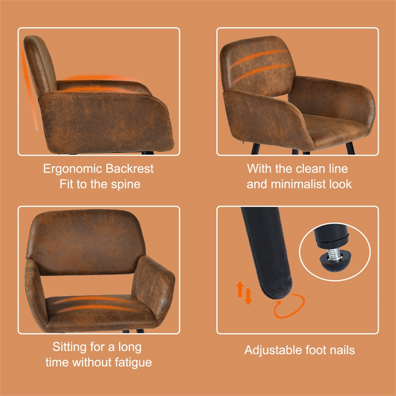Pemberly Row Dining Chairs Set of 2 Upholstered Seat with Arms Metal Legs Brown