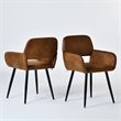 Pemberly Row Dining Chairs Set of 2 Upholstered Seat with Arms Metal Legs Brown
