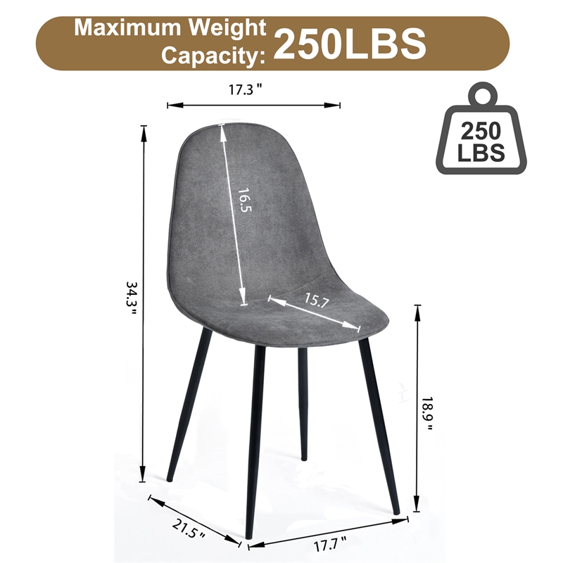 Pemberly Row Dining Chairs Set of 4 Upholstered Seat with Black Metal Legs Grey