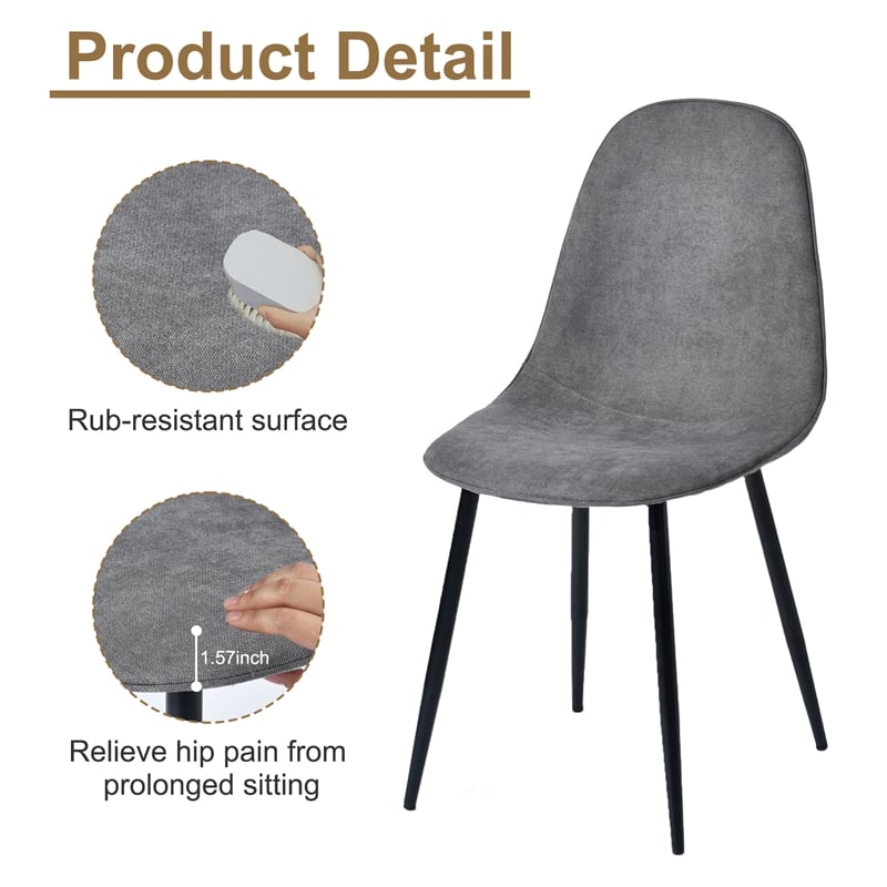 Pemberly Row Dining Chairs Set of 4 Upholstered Seat with Black Metal Legs Grey