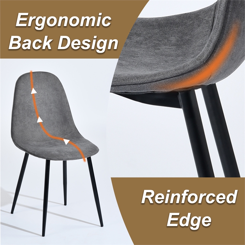 Pemberly Row Dining Chairs Set of 4 Upholstered Seat with Black Metal Legs Grey