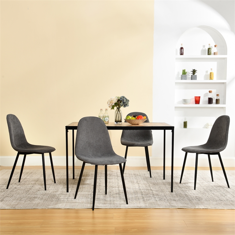 Pemberly Row Dining Chairs Set of 4 Upholstered Seat with Black Metal Legs Grey