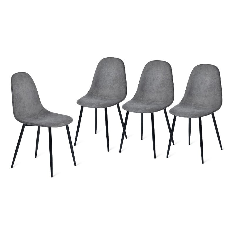 Pemberly Row Dining Chairs Set of 4 Upholstered Seat with Black Metal Legs Grey