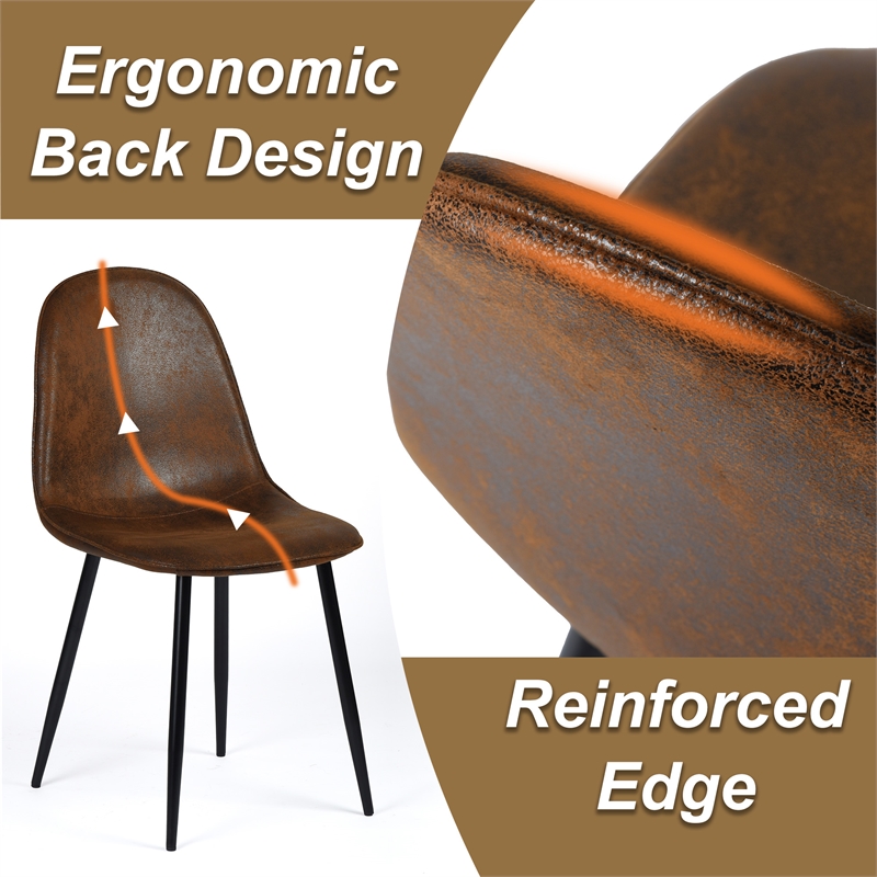 Pemberly Row Dining Chairs Set of 4 Upholstered Seat with Black Metal Legs Brown