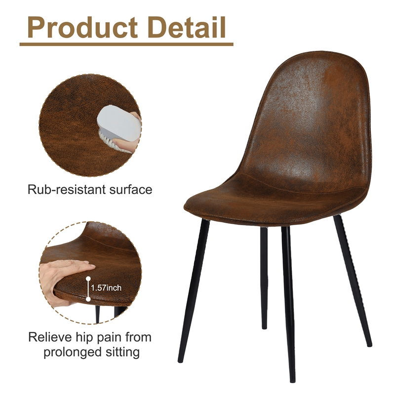 Pemberly Row Dining Chairs Set of 4 Upholstered Seat with Black Metal Legs Brown