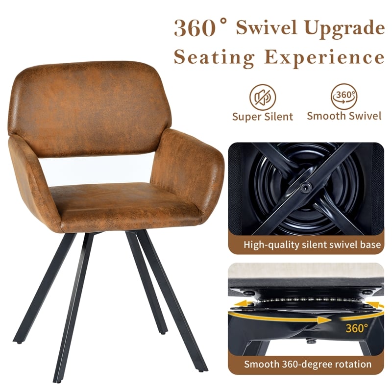 Pemberly Row Swivel Dining Chairs Set of 2 w/ Upholstered Seat & Metal Leg Brown