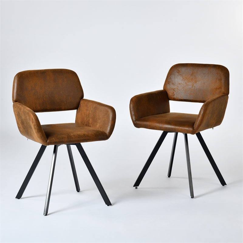 Pemberly Row Swivel Dining Chairs Set of 2 w/ Upholstered Seat & Metal Leg Brown