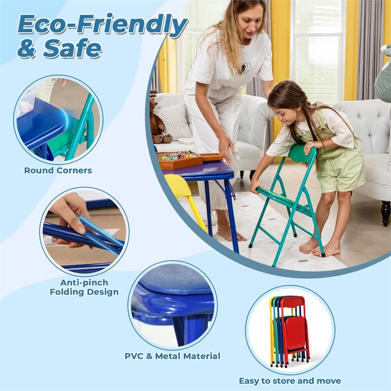 Pemberly Row Kids Table Chair Set Multicolor 4 Piece Set for Play and Dining