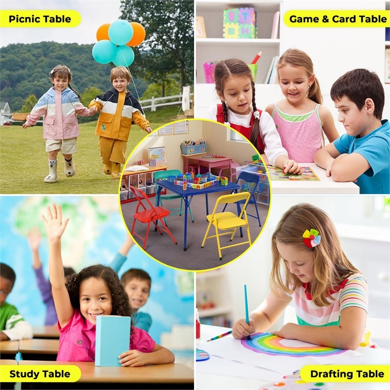 Pemberly Row Kids Table Chair Set Multicolor 4 Piece Set for Play and Dining