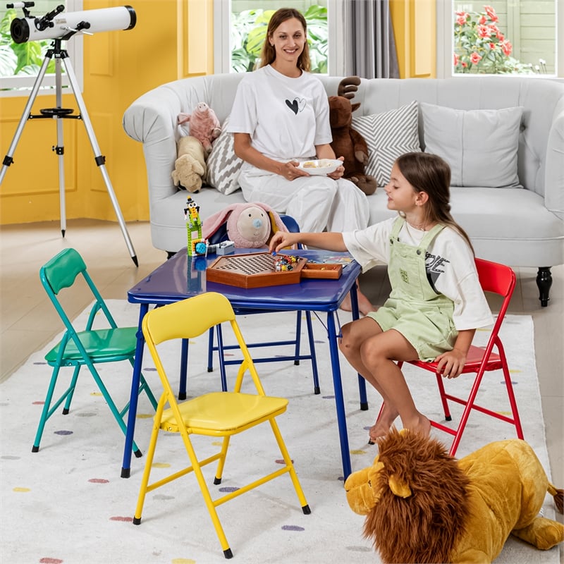 Pemberly Row Kids Table Chair Set Multicolor 4 Piece Set for Play and Dining