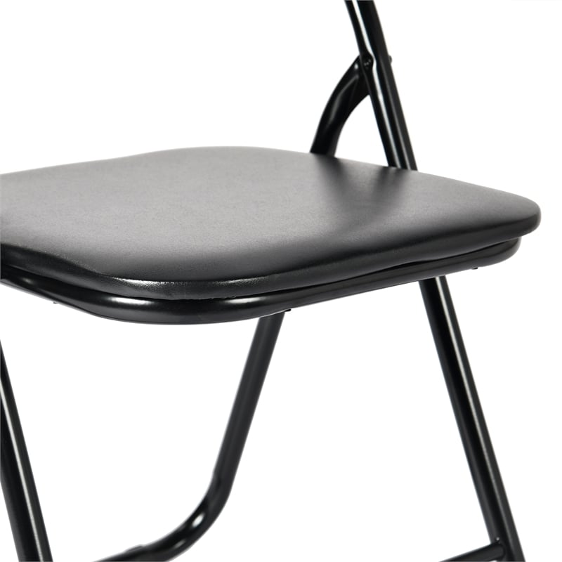 Pemberly Row Folding Chairs Set of 6 Black PVC Upholstered Durable Steel Frame