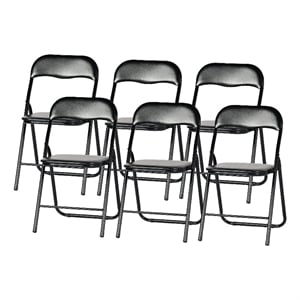 Pemberly Row Folding Chairs Set of 6 Black PVC Upholstered Durable Steel Frame