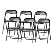 Pemberly Row Folding Chairs Set of 6 Black PVC Upholstered Durable Steel Frame