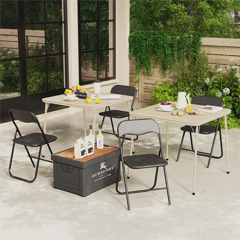 Pemberly Row Folding Chairs Set of 2 Black PVC Upholstered Durable Steel Frame