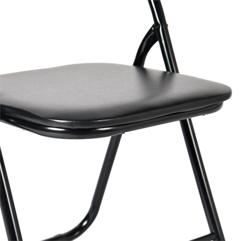 Pemberly Row Folding Chairs Set of 2 Black PVC Upholstered Durable Steel Frame