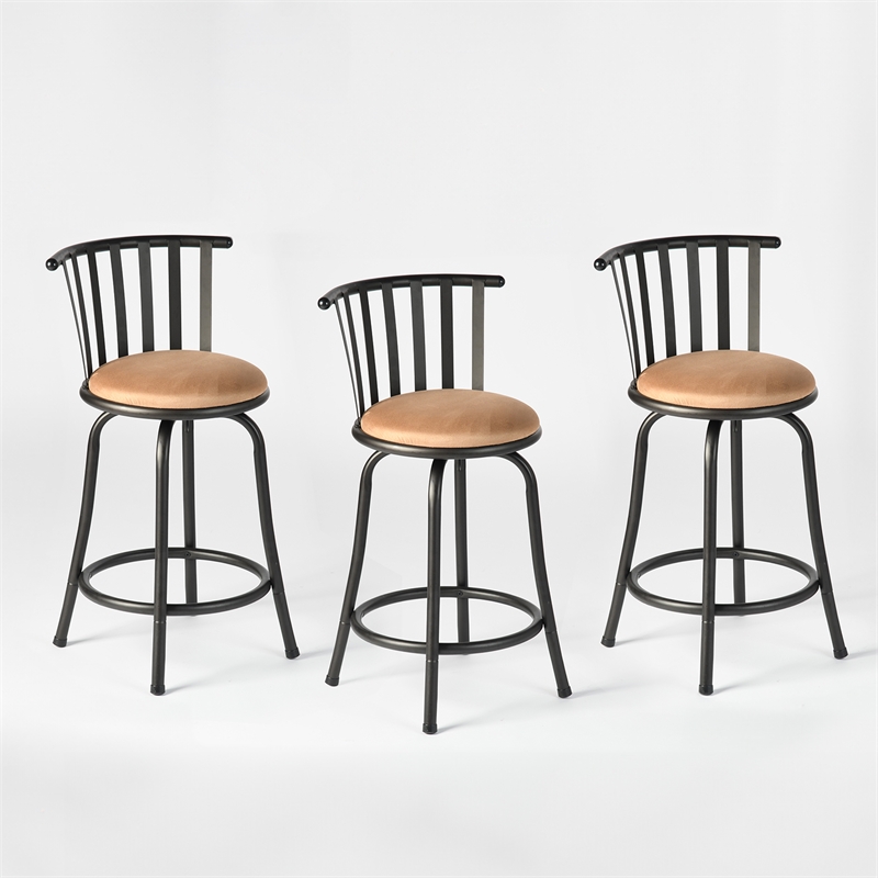 Pemberly Row Adjustable Height Metal Bar Stools Set of 3 Brown