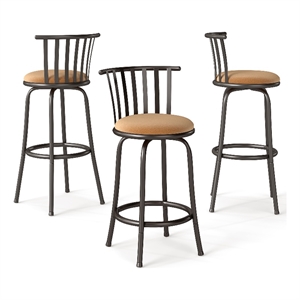 Pemberly Row Metal Bar Stools for Home with Adjustable Leg Set of 3 Brown