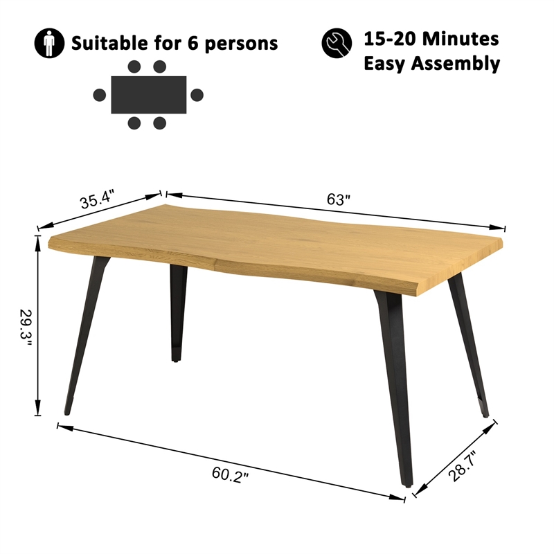 Pemberly Row Dining Table MDF Wave Edge Writing Home Office Desk Oak