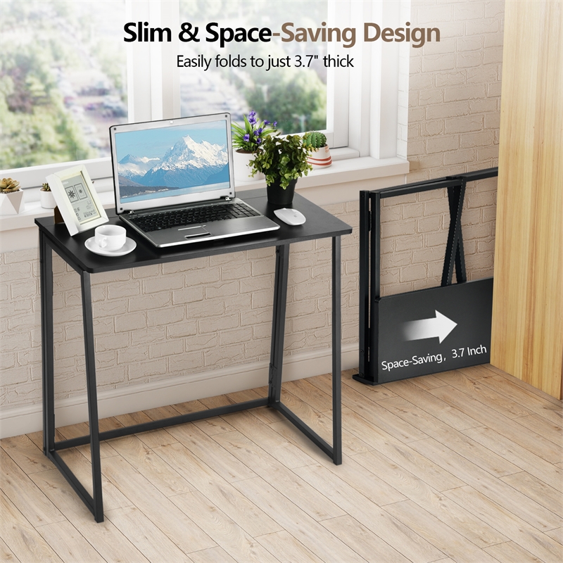 Pemberly Row Contemporary Foldable Black Home Office Desk with MDF Top