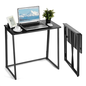 Pemberly Row Contemporary Foldable Black Home Office Desk with MDF Top