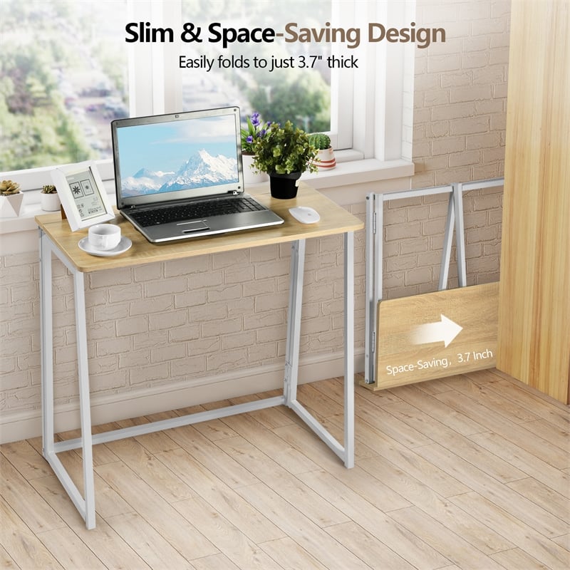 Pemberly Row Contemporary Foldable Oak Home Office Desk with MDF Top