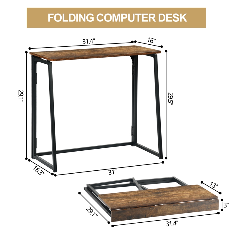 Pemberly Row Contemporary Foldable Walnut Home Office Desk with MDF Top