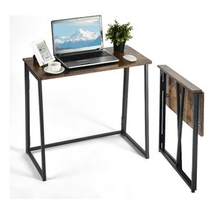 Pemberly Row Contemporary Foldable Walnut Home Office Desk with MDF Top