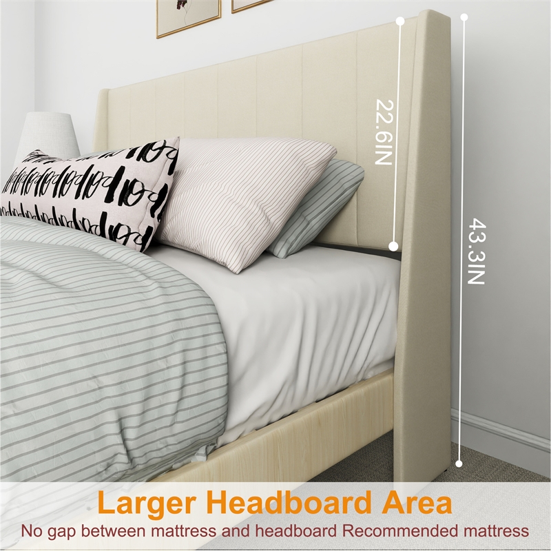 Pemberly Row Queen Size Bed Frame with Storage Drawers in Beige