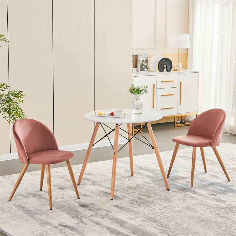 Pemberly Row Set of 4 Rose Velvet Dining Chairs with Oak Finish Metal Legs