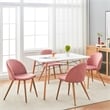 Pemberly Row Set of 4 Rose Velvet Dining Chairs with Oak Finish Metal Legs