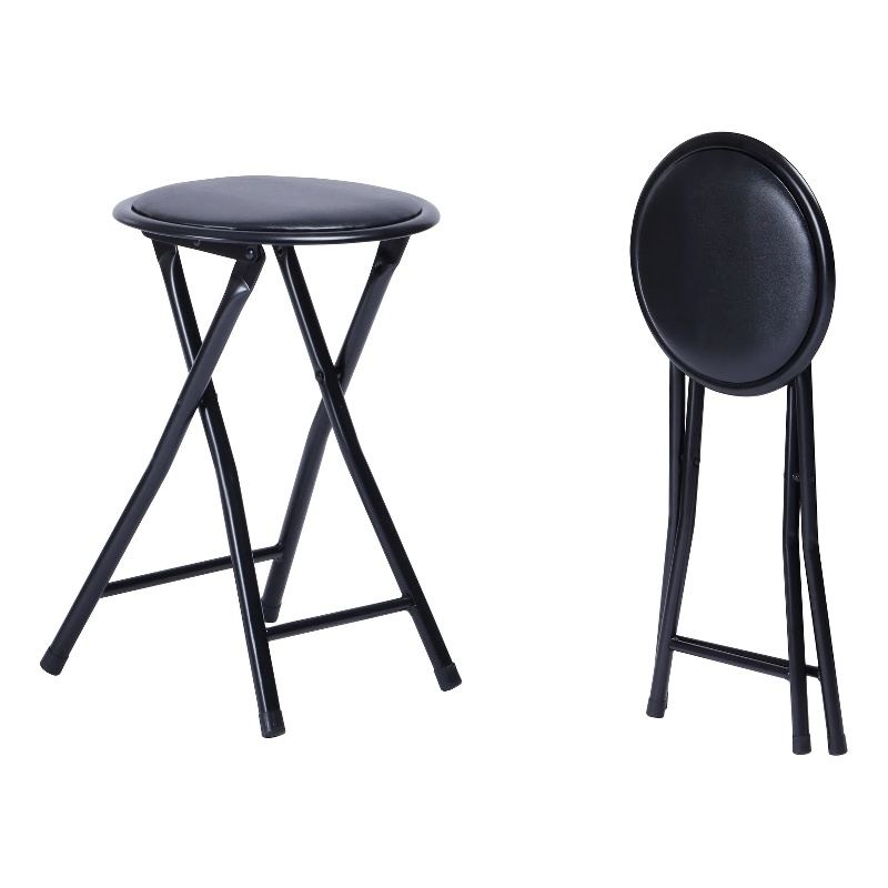 Pemberly Row Black Folding Chairs Set of 1 PVC Seat Metal Frame