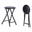 Pemberly Row Black Folding Chairs Set of 1 PVC Seat Metal Frame