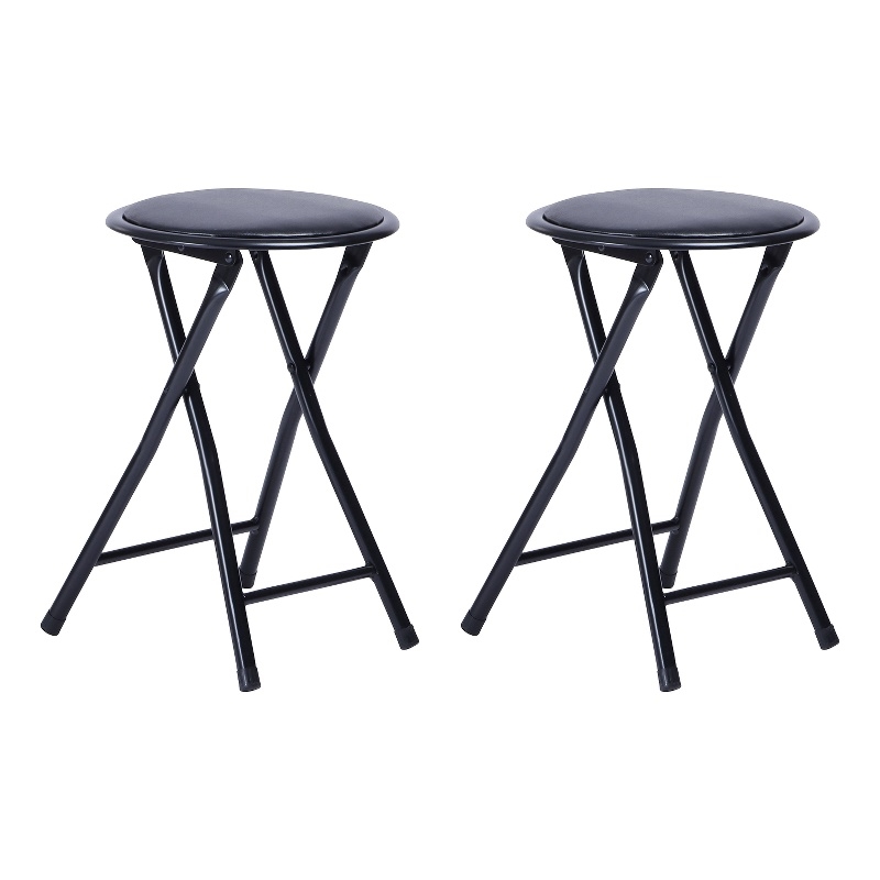 Pemberly Row Black Folding Chairs Set of 2 PVC Seat Metal Frame