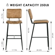 Pemberly Row Cognac Faux Leather Bar Height Stools Set of 2 w/ Black Metal Legs