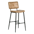 Pemberly Row Cognac Faux Leather Bar Height Stools Set of 2 w/ Black Metal Legs