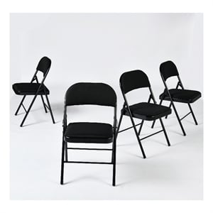 Pemberly Row Folding Chairs Set of 4 Padded Seat Black Metal